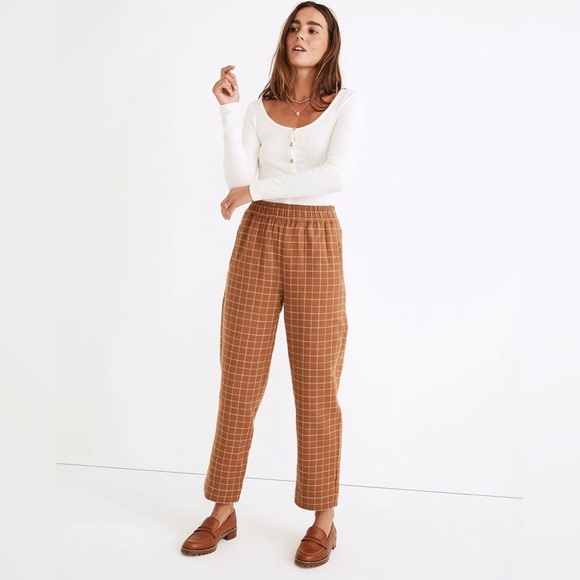 MADEWELL Waffleback Pull On High Rise Tapered Pants Windowpane - Picture 2 of 8